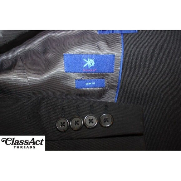 Egara 2 Piece Suit Slim Fit Blue 2 Btn Wool Blend 42L Flat Front 36" Waist - Picture 10 of 11